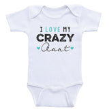 Aunt Baby Bodysuits "I Love My Crazy Aunt" Funny Newborn Baby One Piece Shirts